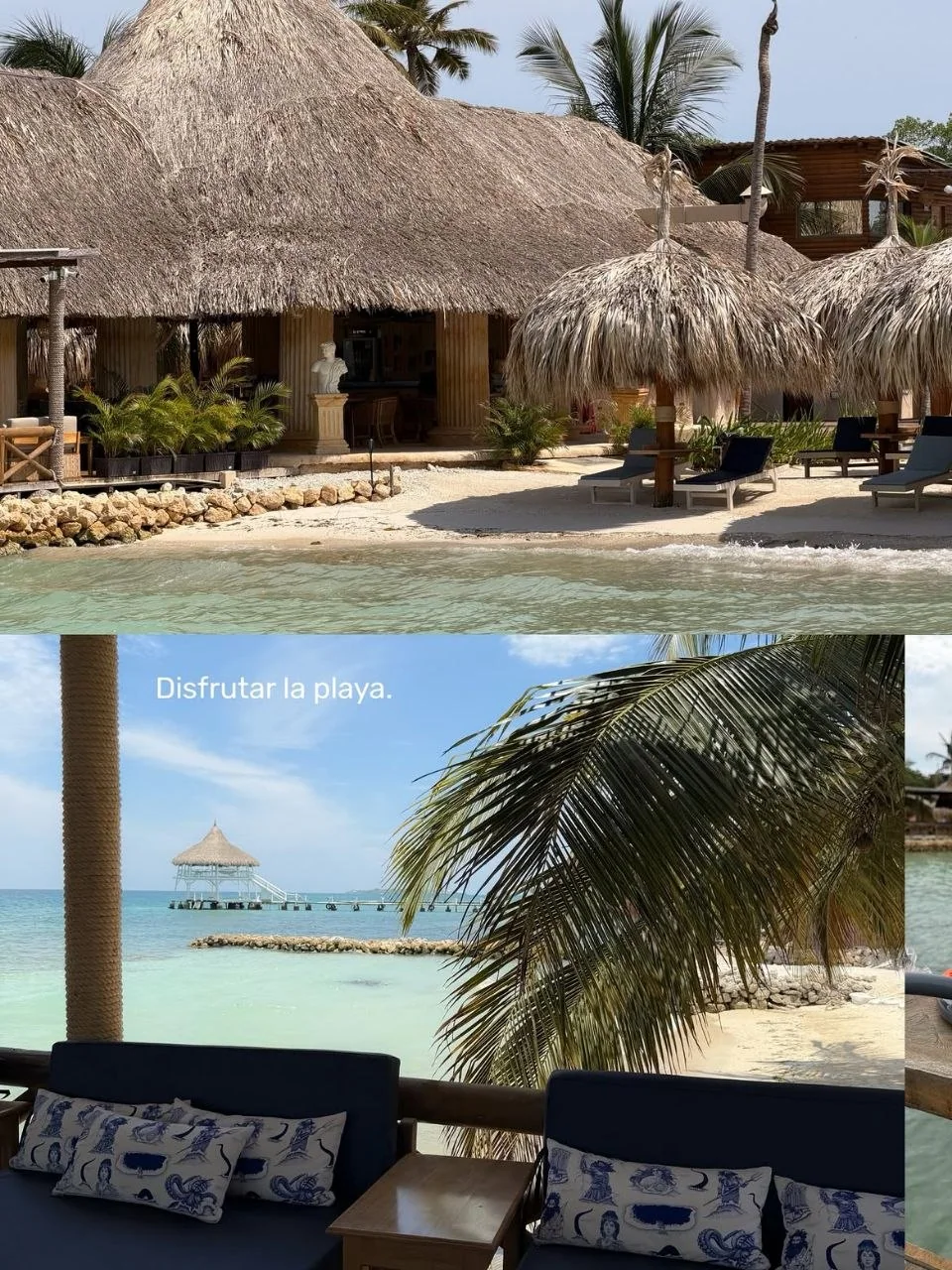 Playa, palapas y zona lounge de Tritonia Beach Club
